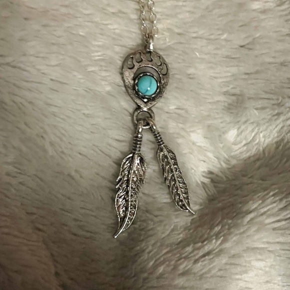 New S925 Sterling Silver Native Turquoise Bear Claw Feather Necklace - Picture 12 of 16